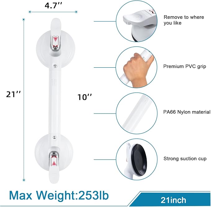 21inch Upgrade Suction Shower Grab Bar, Portable Shower Handle Bar Suction Grip - Image 2
