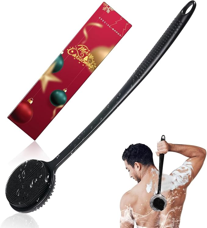 Silicone Back Scrubber for Shower, 17in Lengthen Long Handle Body Brush by -100SoftSilicone-