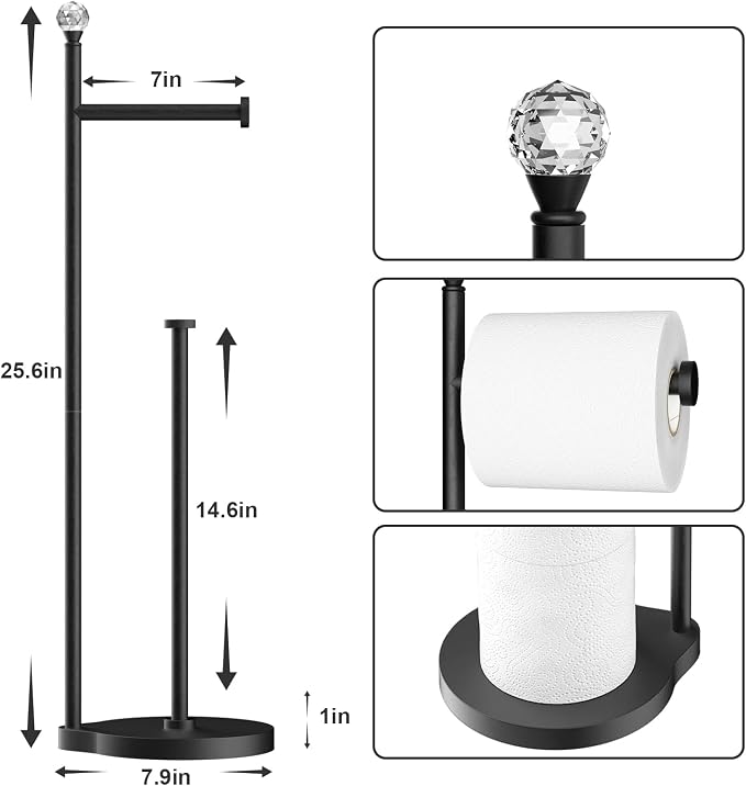 Toilet Paper Holder for Bathroom, Heavy Weighted Metal Free Standing Toilet - Image 2