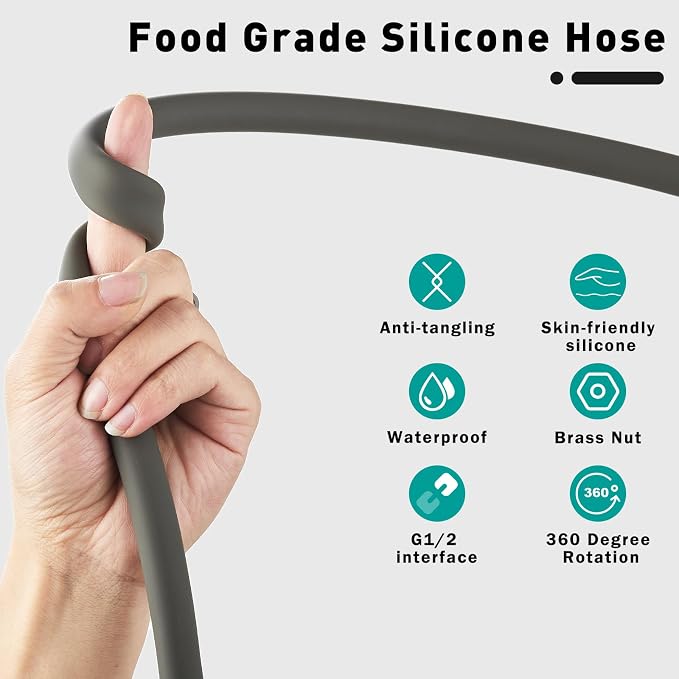 Ultra-Soft Silicone Shower Hose Replacement, 79 Inch Extra Long HandHeld Hose - Image 3