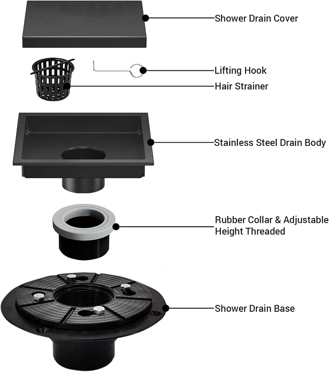 6 Inch Square Shower Floor Drain, Shower Drain Kit - Image 4