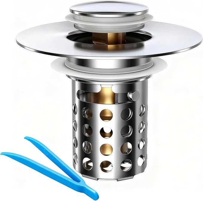 Beruth Bathroom Sink Stopper Hair Catcher, 304 Stainless Steel Pop Up Drain by Beruth