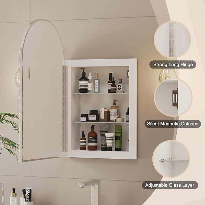 Arched Medicine Cabinet with Mirror, Recessed Medicine Cabinet Mirrors - Image 8
