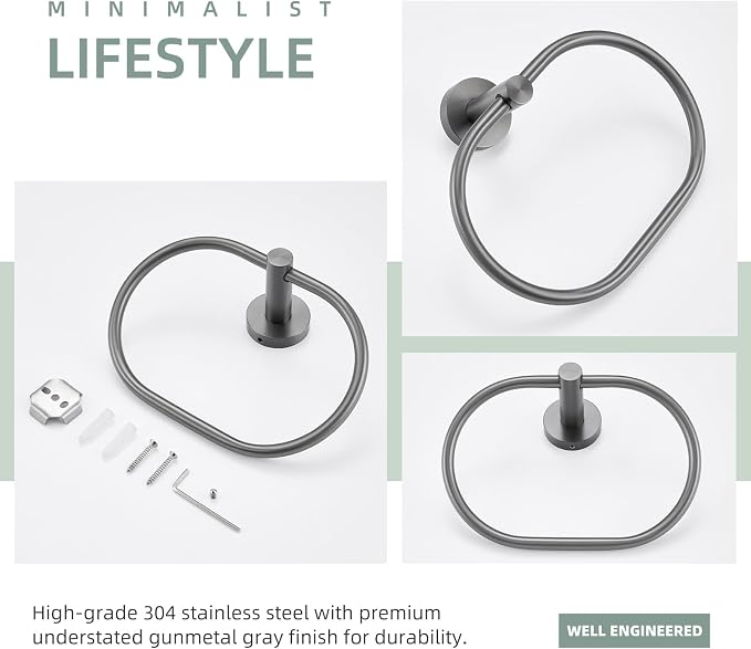 Angle Simple Swivel Towel Ring for Bathroom, SUS304 Stainless Steel Oval Hand - Image 8
