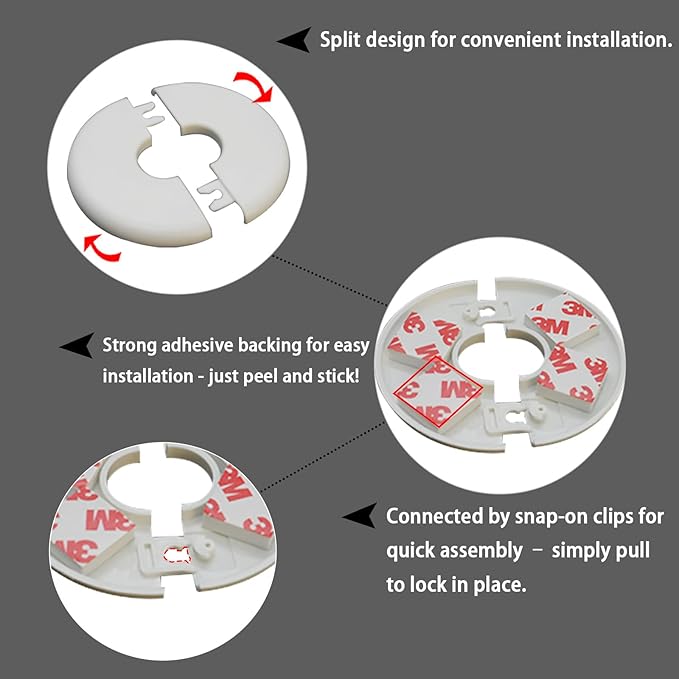 1 Pack Wall Split Flange for 0.39 Inch/10mm OD Pipe ABS Escutcheon Plate - Image 4