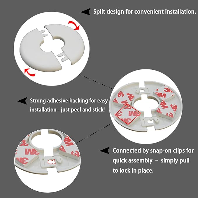 1 Pack Wall Split Flange for 2.52 Inch/64mm OD Pipe ABS Escutcheon Plate - Image 4