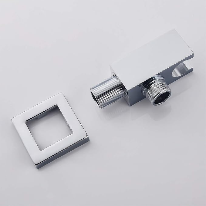 Chrome Wall Supply Elbow with Hand Shower Holder, Keymark Brass Square - Image 3