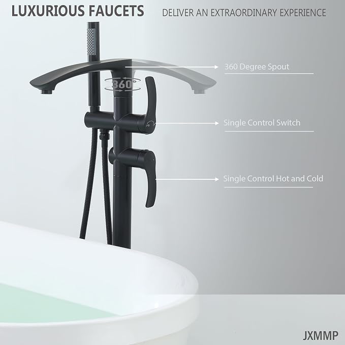 Freestanding Bathtub Faucets, Matte Black Stainless Steel Floor Mount Tub Filler - Image 4