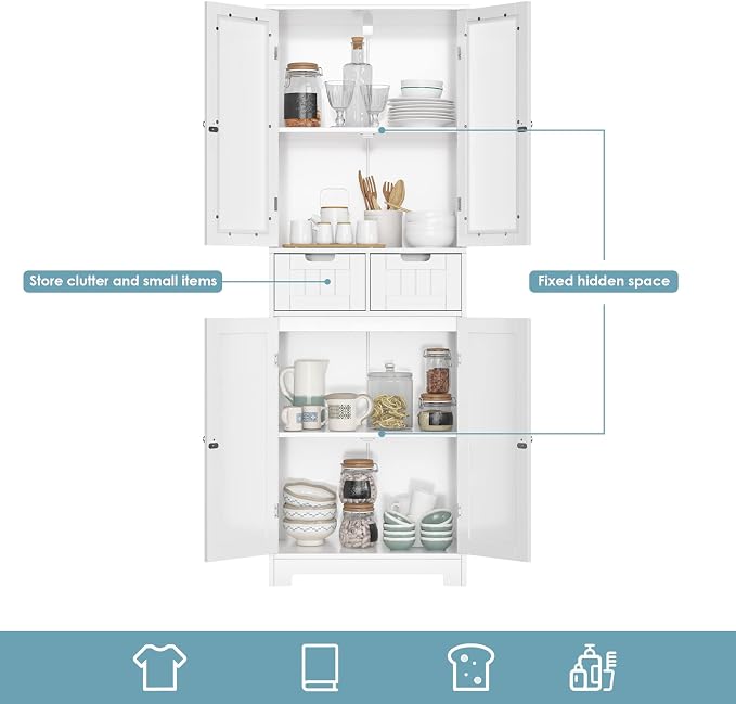 HORSTORS 67" Tall Bathroom Storage Cabinet, Freestanding Linen Cabinet - Image 9