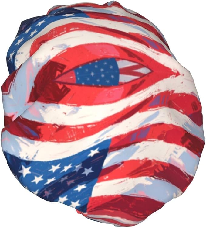 Double Layers Shower Cap for Women Girl, USA Flag Grunge Old American Flag Art - Image 2