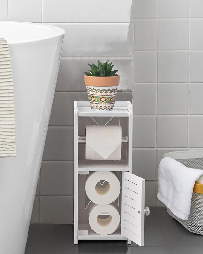 AOJEZOR Toilet Paper Holder Stand: Free Standing PVC Bathroom Cabinet - Image 3