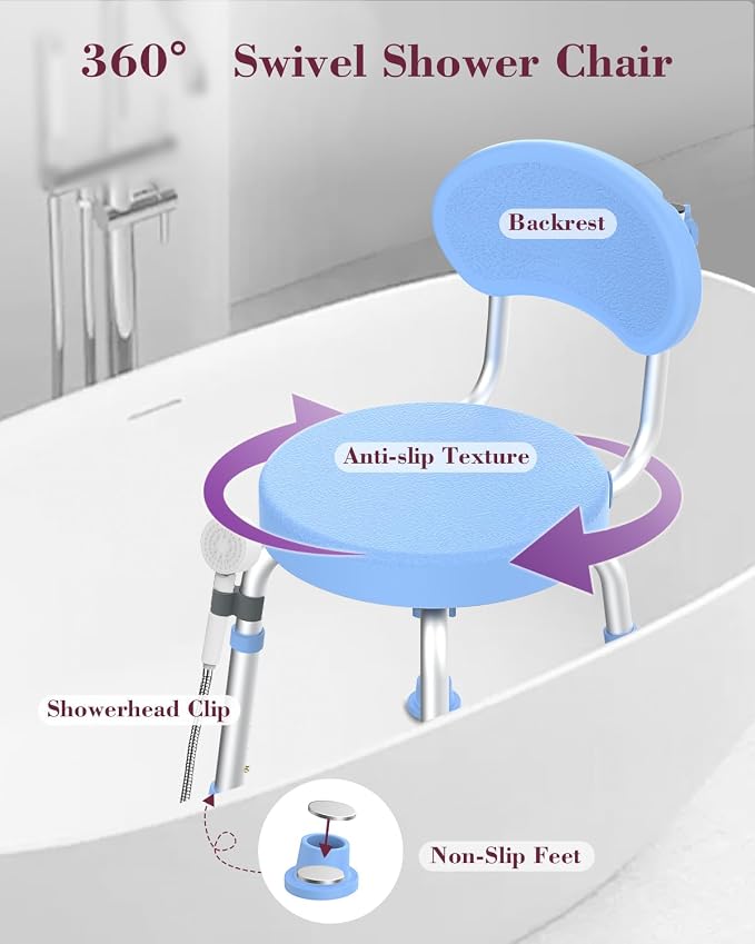 Swivel Shower Chair, 360° Non-Slip Shower Seat - Image 2