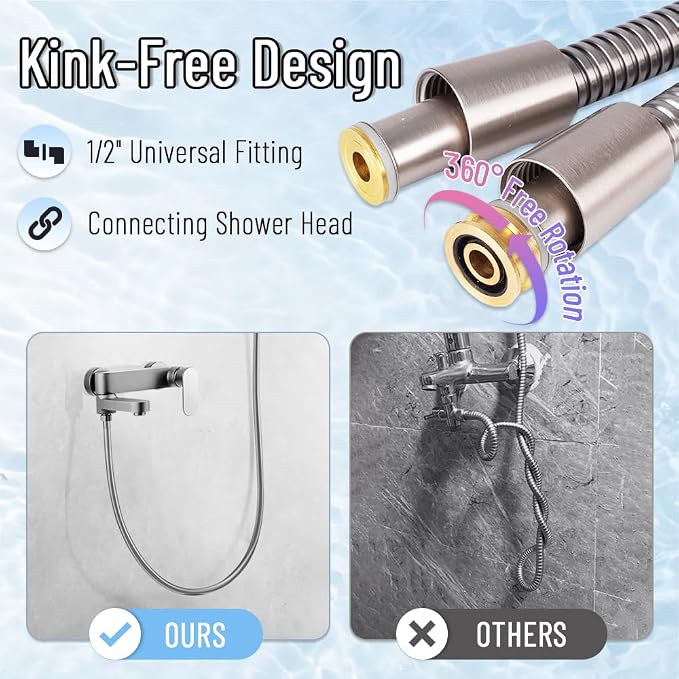 Shower Hose, Thickened Shower Head Hose Replacement, Kink-Free 304 Stainless - Image 3