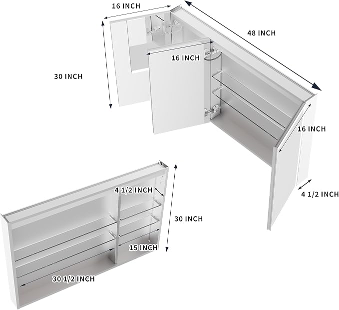 LED Medicine Cabinet Mirror for Bathroom, 48x30 Medicine Cabinet - Image 2