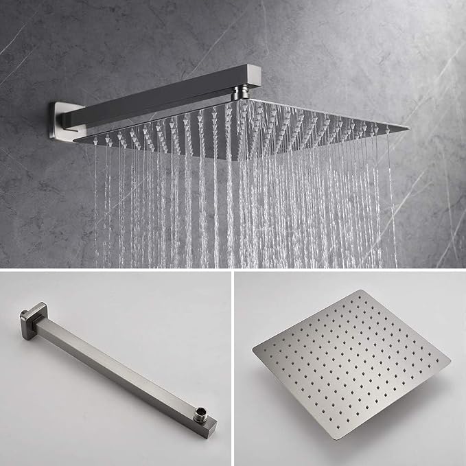 Iriber Brushed Nickel Square Rain Shower System - Image 3