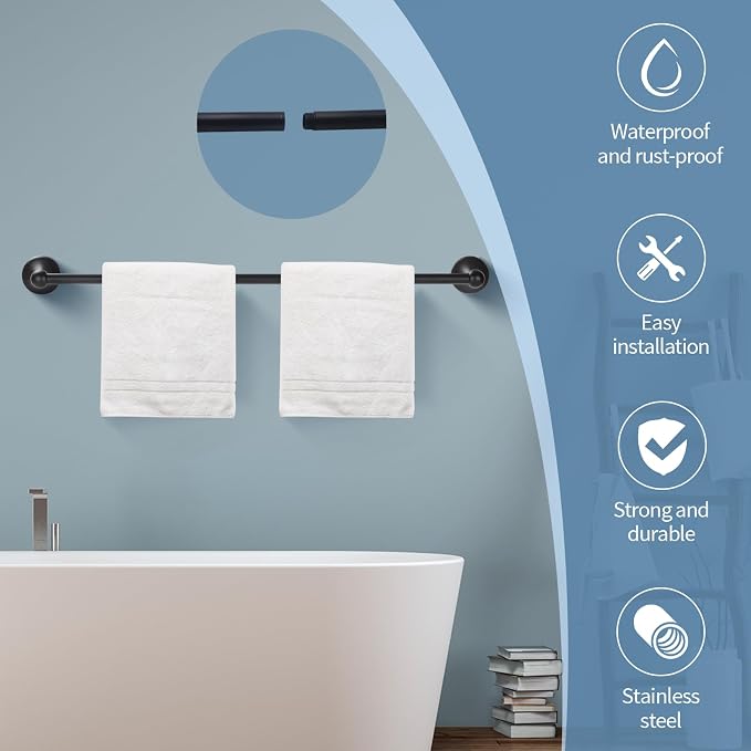 Bathroom Accessory Set, Matte Black Adjustable Expandable Towel Bar 4-Piece - Image 2