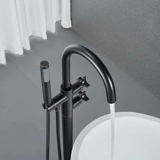Freestanding Bathtub Faucet Tub Filler Oil Rubbed Bronze Floor Mount Brass - Image 5