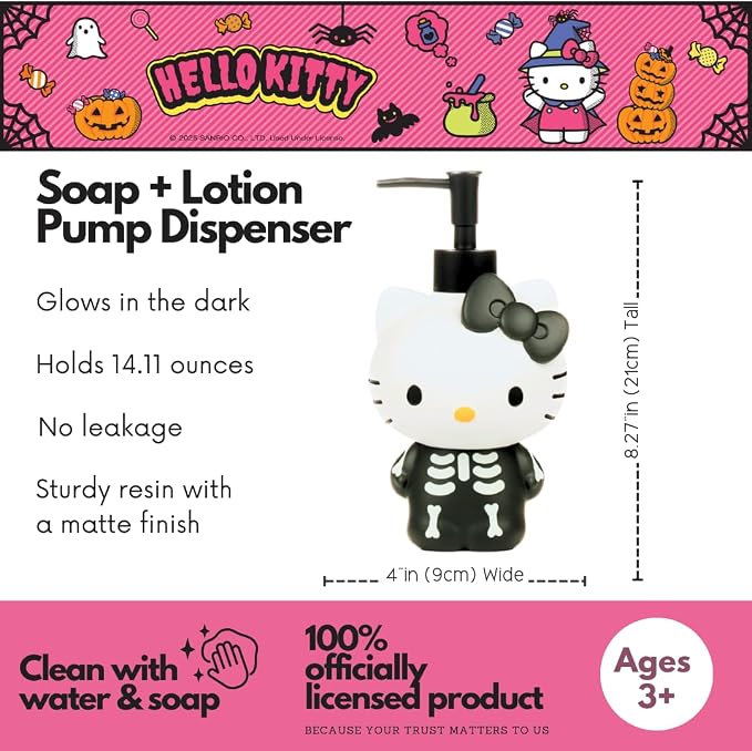 Hello Kitty Glow in The Dark Skeleton Soap/Lotion/Hand Sanitizer Resin Pump - Image 3
