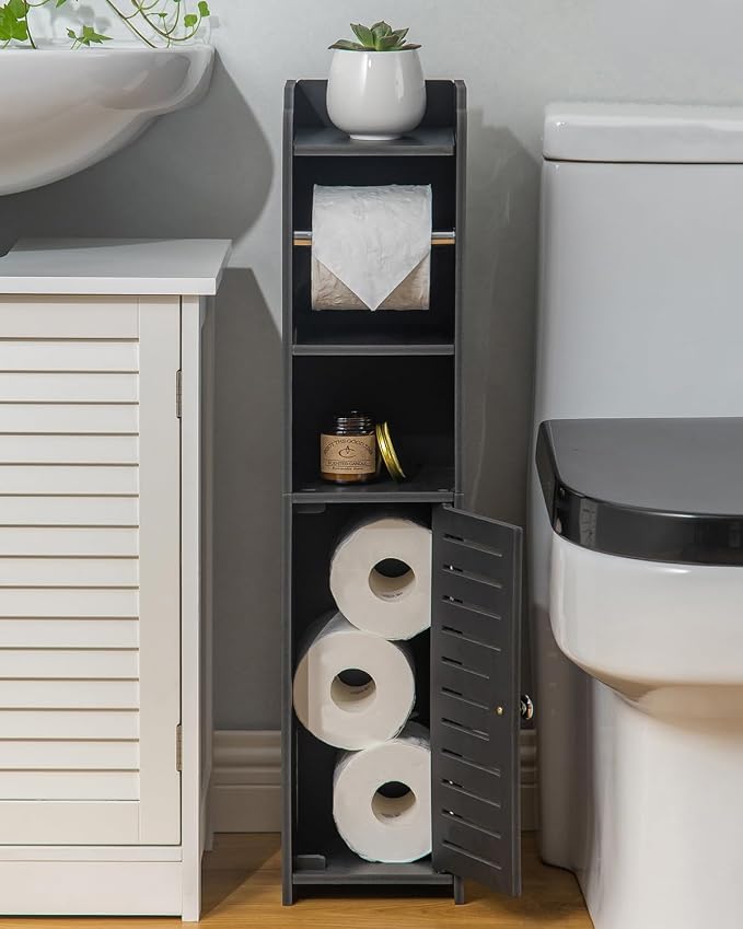 AOJEZOR Toilet Paper Holder Stand: Freestanding No Drill PVC Bathroom Storage - Image 3