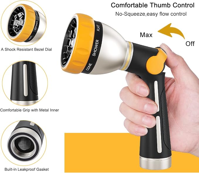FANHAO Garden Hose Nozzle, 100% Heavy Duty Metal Spray Nozzle - Image 3