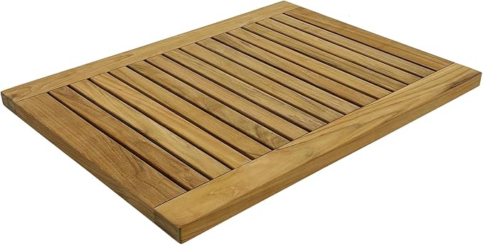 StrongTek 24 inch Teak Shower Mat, Water-Resistant, Easy-to-Clean Bath Mat by StrongTek