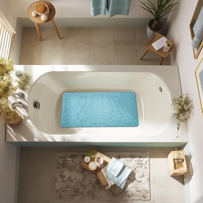 Bathtub Mat Non Slip Blue 36” X 17” Shower Mat Soft Foam Bath Mats - Image 5