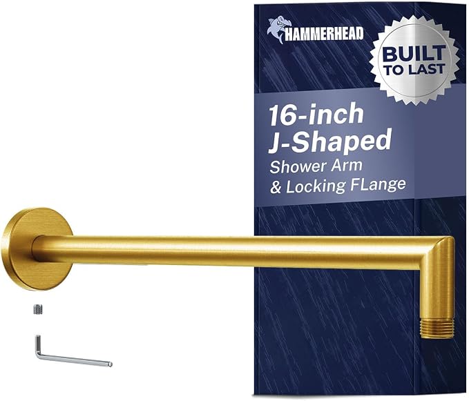 HammerHead Showers® Solid Metal 16 Inch Extended Shower Arm and Flange by HammerHeadShowers