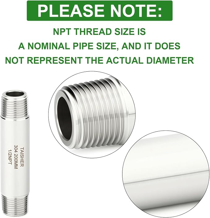 TAISHER 2PCS Stainless Steel Pipe Fittings, 1/2" NPT Male x 1/2" NPT Male - Image 4