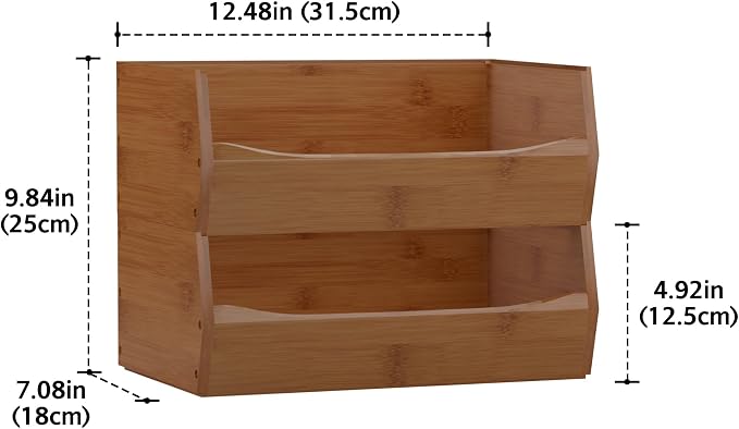 2 Set Open Front Stackable Storage Bins, Bamboo Stacking Storage Bins Food - Image 5