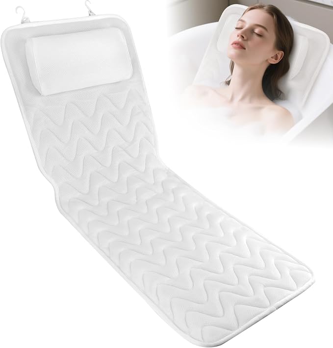 Full Body Bath Pillow for Tub, Soft Bathtub Pillow for Neck and Back Support by LOOWARTS