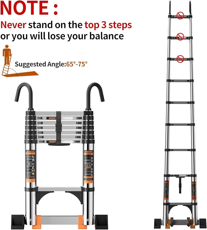 Telescoping Ladder, with Stable Hook and stabilizer barand, 10.5 FT Extension - Image 6