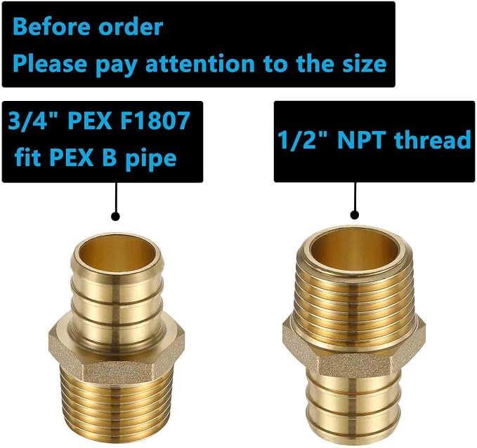 Lidertik 3/4 PEX to 1/2 NPT Male Fittings Adapter, 3/4" PEX F1807 to 1/2" NPT - Image 2