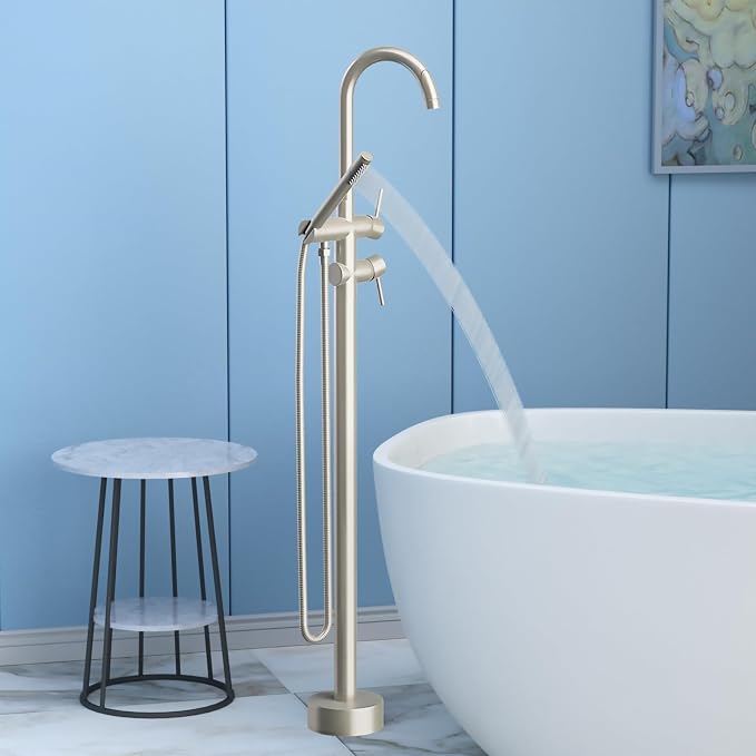 Freestanding Bathtub Faucet, Tub Filler Floor Mount Stand Bathtub Faucet Brass - Image 3