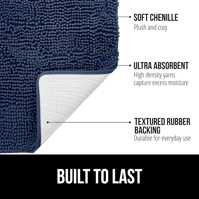 GORILLA GRIP Bath Rug Mat 60x24, Soft Absorbent Chenille, Quick Dry Microfiber - Image 2