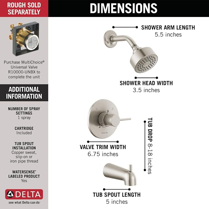 Delta Faucet Modern Brushed Nickel Tub and Shower Trim Kit, Shower Faucet - Image 3