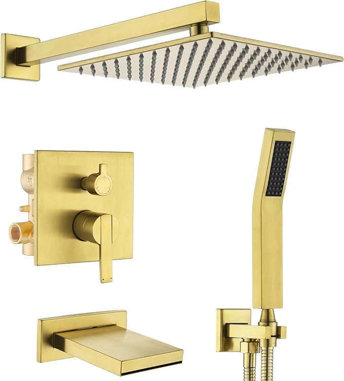 Gold Shower System with Tub Spout, All Metal Bathtub Shower Faucet Set with by RFSUNUAN