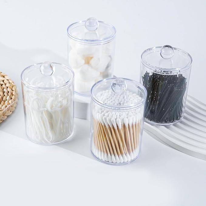 4 Pack Qtip Holder, Canister Apothecary Jar Set, Bathroom Jars - Image 5