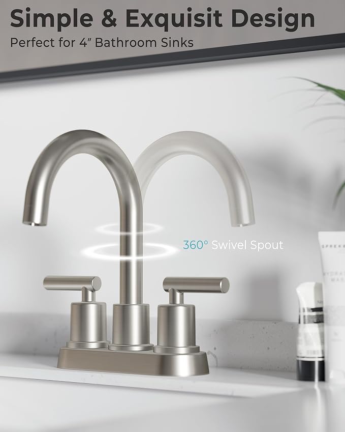 VXV Bathroom Sink Faucet 4 Inch 2 Handle Centerset Modern 360 Rotating Brushed - Image 6
