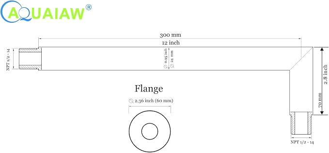 Aquaiaw Shower Arm and O-Ring Flange, 12 inch, Solid Brass, Soldered 90 Degree - Image 7