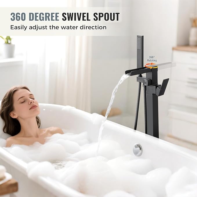 Freestanding Tub Faucet Matte Black: ALEASHA High Flow Max 6.74 GPM Free - Image 4