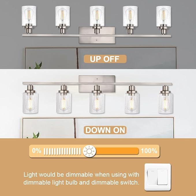 40-Inches Length Bathroom Vanity Lighting Fixtures Over Mirror in Brushed Nickel - Image 5