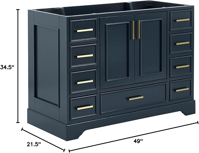 ARIEL Stafford 48" Midnight Blue Bathroom Vanity Base Cabinet, Single Sink - Image 3