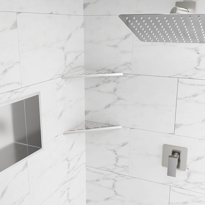 POPFLY 10" Silver Stainless Steel Corner Shower Shelf 2PCS, 304 SS Recessed - Image 9