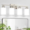4-Light Vanity Light with Milky White Shades, Brushed Nickel Bathroom Lighting by Bathroomlightfixtures