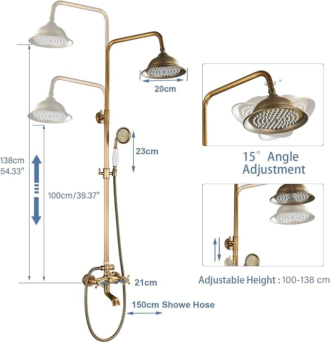 Antique Brass Shower System Bathroom Shower Faucet Set - Image 5