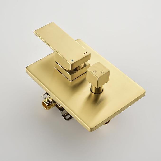 WELLFOR Brushed Gold 12" Wall Mounted Shower Faucet Set Single Handles - Image 6