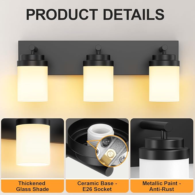 IZORRO Bathroom Vanity Light Fixture, 3-Light 22 Inch Matte Black Bathroom - Image 4