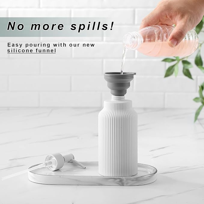 Modern Ceramic Soap Dispenser for Bathroom，14oz Ceramic Soft Touch Hand Lotion - Image 4