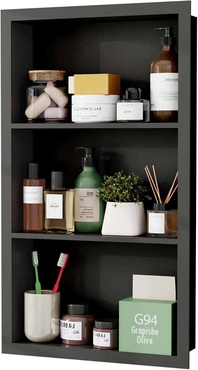 Stainless Steel Recessed Medicine Cabinet 14''*24'', Rust-Proof Metal Wall Niche by GIKLUX