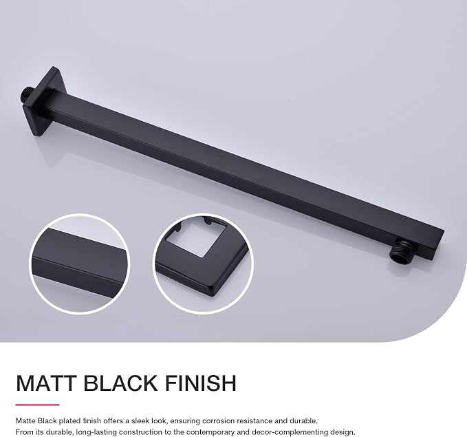 Matte Black Shower Arm with Flange 16 Inch Wall Mounted Extension Arm - Image 4